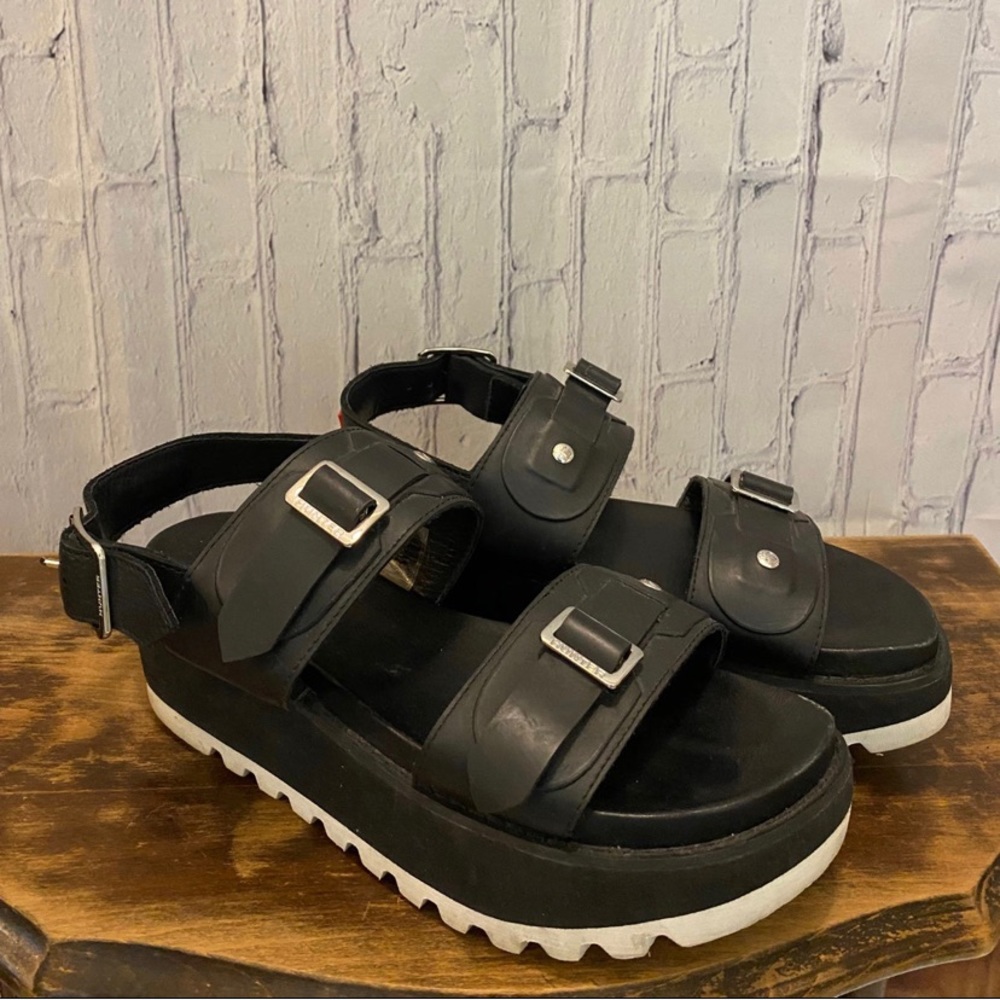 Hunter Original Double Buckle Black Chunky Platform Sandals Size 8